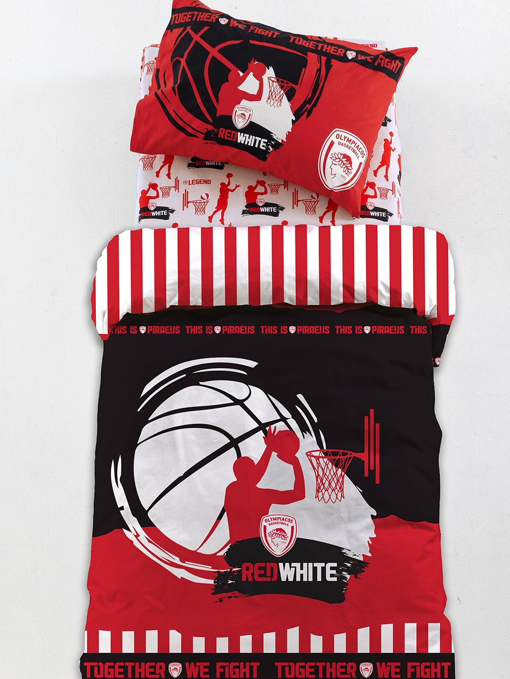 Σετ Μονά Σεντόνια Olympiacos B.C. 170x260 BC9 Σετ Σεντόνια Μονού Κρεβατιού Official Team Olympiacos B.C. 170x260 OLYMPIACOS BC9 από ύφασμα 100% βαμβάκι digital print 144 κλωστών ανά τ. ίντσα. Το κατωσέντονο με λάστιχο έχει διαστάσεις 110x200+30.