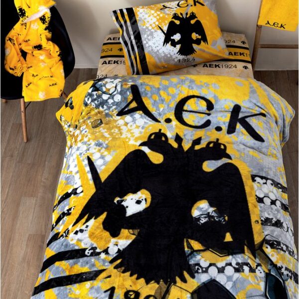 Κουβέρτα Μονή DG 160x220 AEK digital flannel από 100% flannel fleece polyester συνολικού βάρους 240gsm. Ψηφιακή εκτύπωση, απαλό άγγιγμα, ιδανική για το χειμώνα.